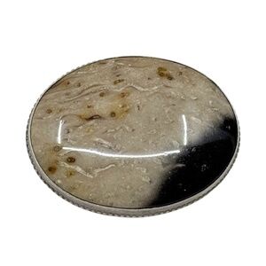 Vintage sterling silver agate or petrified wood brooch - GM299